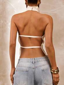 SHEIN BAE 女士夏季度假休闲波点印花露背吊带衫 - 白色 - 查看 6