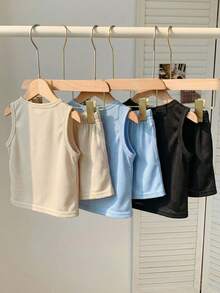 SHEIN 6 pièces Ensemble 2 pièces haut sans manches col rond et shorts pour enfants garçons, décontracté. Polyvalent pour l'école, le jardin, la plage, les anniversaires, le printemps/été/automne/hiver. Hauts assortis, ensembles de tenues pour garçons, ensembles de tenues pour adolescentes filles, hauts d'école, t-shirts pour enfants garçons - Multicolore - Voir 2