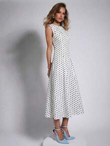 COSMINA Women's Elegant Sleeveless A-Line Dress, Versatile For Commute, Office, Outing, Date, Valentine's Day, Party, Spring - Black and White - View 1