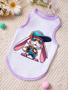 PETSIN 1 Piece Cute Bunny Printed Pet Vest In Light Purple And White, Skin Friendly And Breathable Pet Clothing - Multicolor - View 1