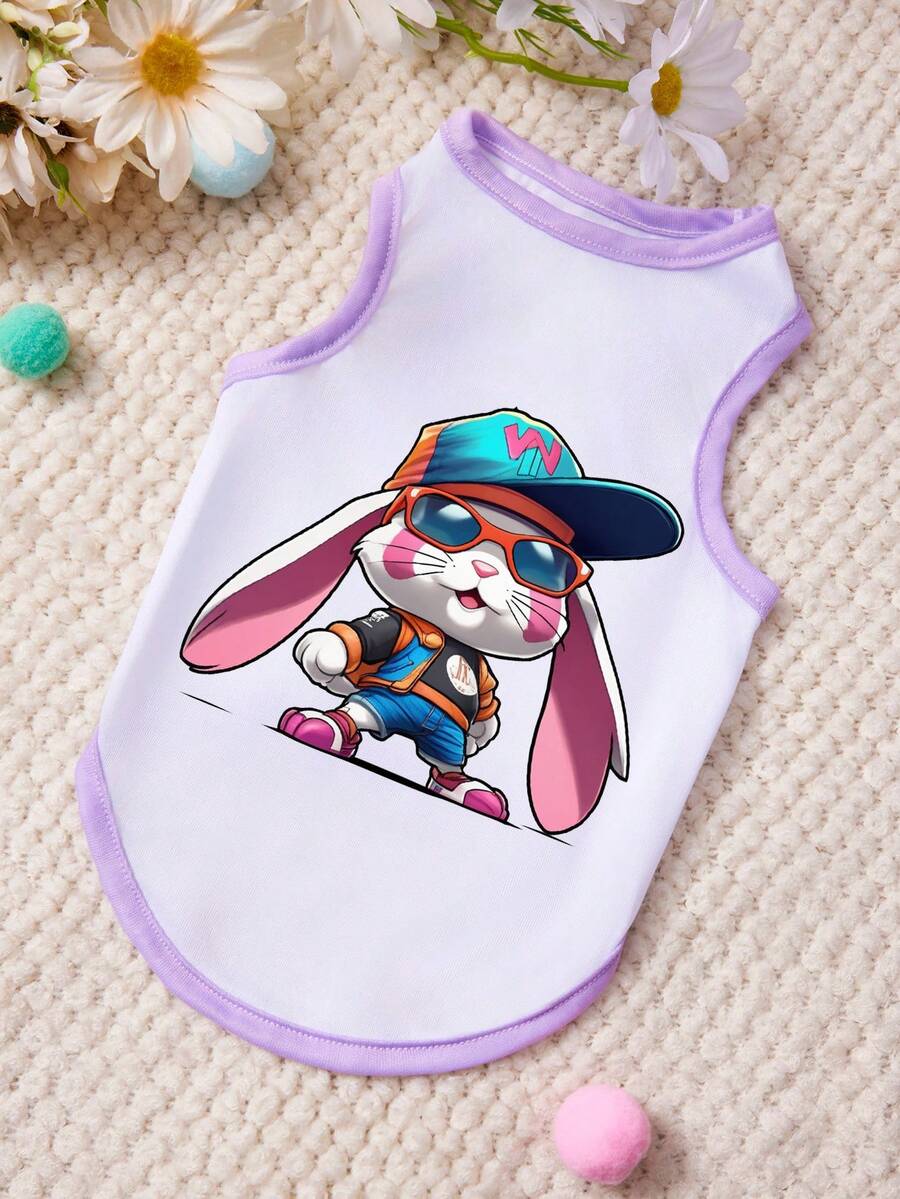 PETSIN 1 Piece Cute Bunny Printed Pet Vest In Light Purple And White, Skin Friendly And Breathable Pet Clothing - Multicolor - View 1