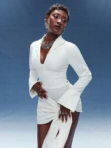 Normani Women's Fashionable Sexy Lace-Up Backless Mini Wrap Dress - White - View 5