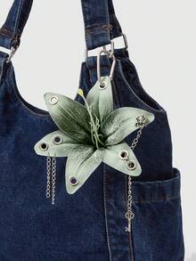 ROMWE Grunge Punk 1个百合花仿真钥匙扣，手工冲压镂空创意吊坠，个性化包包配件 - 綠色 - 查看 2