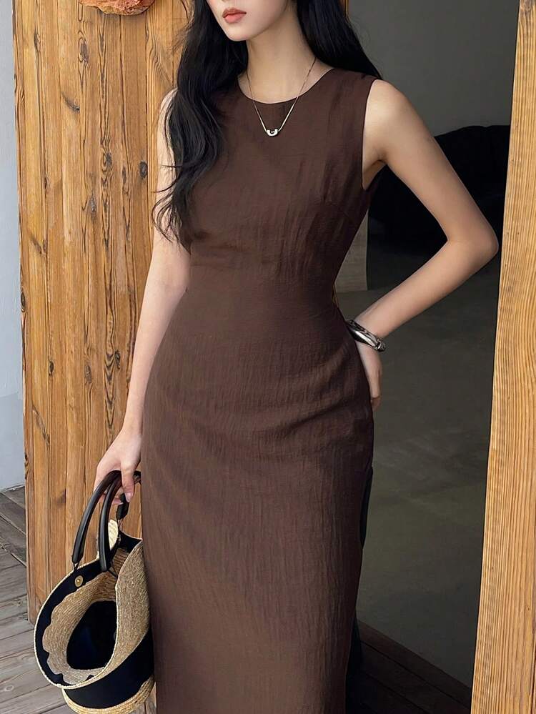 Women's Casual Solid Color Backless Dress
