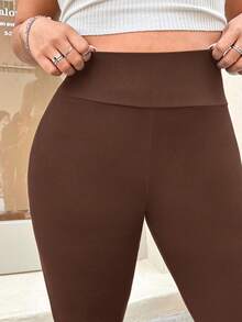 Muchica Plus Size Chocolate Brown Tight 3/4 Length Leggings, Suitable For Spring/Summer Vacation - Chocolate Brown - View 6