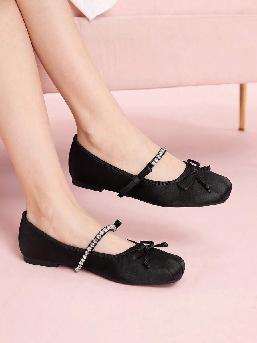 CUCCOO DOLLMOD Valentine's Day Women's Beige Ballet Flats With Bow Detail For Summer Christmas Fall New Year Holiday Valentines Valentine's Day - Graphite Black - View 1