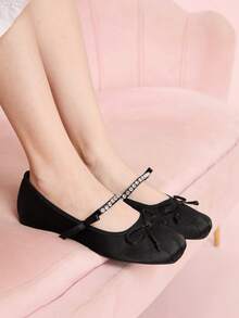 CUCCOO DOLLMOD Valentine's Day Women's Beige Ballet Flats With Bow Detail For Summer Christmas Fall New Year Holiday Valentines Valentine's Day - Graphite Black - View 4