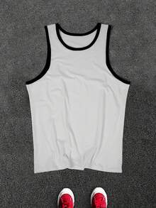 Manfinity 男士撞色滚边圆领休闲背心，夏季 - 黑色 - 查看 4