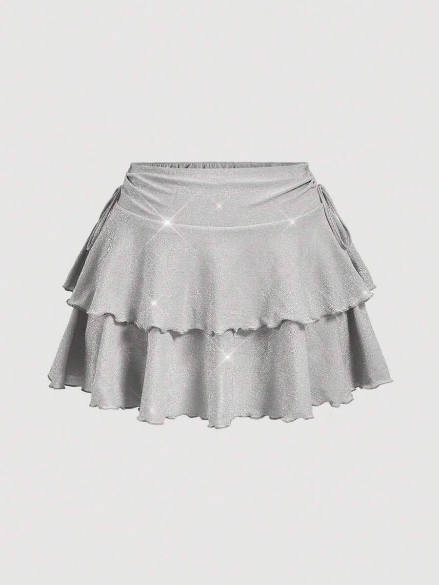 SHEIN MOD Minifalda con volantes en el bajo, unicolor, talla grande - Blanco - Ver 1