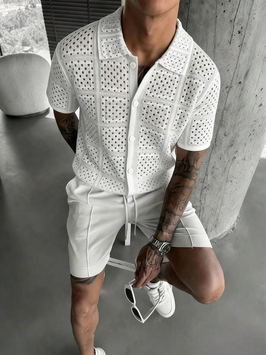 Manfinity Homme Suéter de punto casual y elegante con botones calados para hombres - Gris - Ver 1