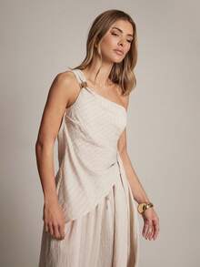 Hauture Women's Layered One Shoulder Top With Hardware Detail - Baby Pink - View 5