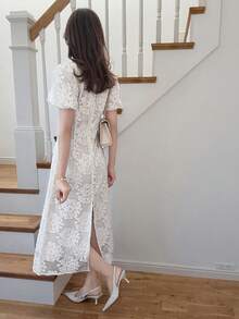 FRIFUL Vestido largo ajustado con cintura acampanada de unicolor, versátil para primavera y verano - Beis - Ver 2