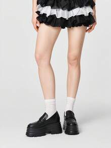 ROMWE Goth 女士黑色套脚乐福鞋，玛丽珍平底鞋，日式JK制服风格，正式工作鞋，厚底厚底鞋，适合圣诞节Y2K - 黑色啞光 - 查看 2