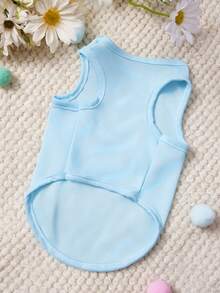 PETSIN 1pc Cute Little Bear Happy Birthday Letter Printed Pet Tank Top Blue Skin Friendly Breathable Pet Clothes - Blue - View 3