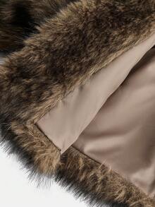 Aloruh Women's Retro Fashion Faux Fur Collar Front Open Plush Winter Jacket, Winter Outerwear - Brown - View 8