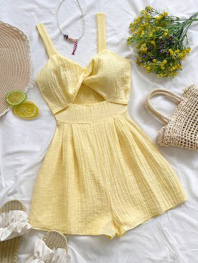 Soleia Damsemester Casual Enfärgad Twist Hollow Romper