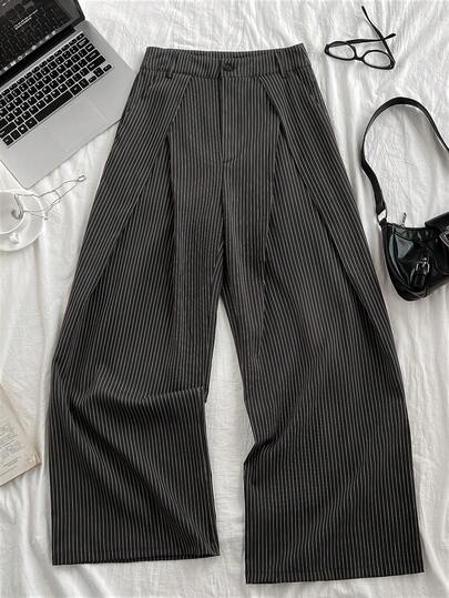 Elamini Women's Vintage Casual Striped Low-Waist Loose Wide-Leg Suit Pants, Spring/Summer