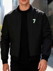 Manfinity Homme Men's Numeric Print Long Sleeve Jacket Coat - Black - View 1