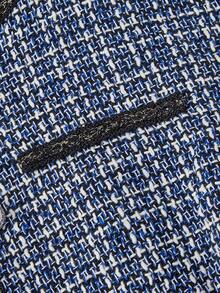 SHEIN MOD Bộ đồ nữ cỡ lớn 2 mảnh bằng vải tweed phối màu, áo blazer dài tay cài cúc đơn màu trơn thanh lịch bằng vải tweed, trang phục thu đông, cúc áo mạ bạc sáng bóng. - Màu xanh hải quân - Xem 3