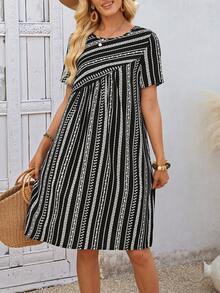 EMERY ROSE Đầm ngắn tay kẻ sọc thường ngày dành cho nữ - Nhiều màu - Xem 5