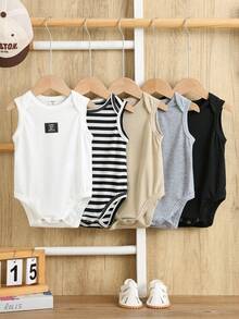 SHEIN 5pcs/Set Newborn Baby Boy Casual Versatile Soft Knit Striped Undershirt Style Outfit Set - Multicolor - View 7