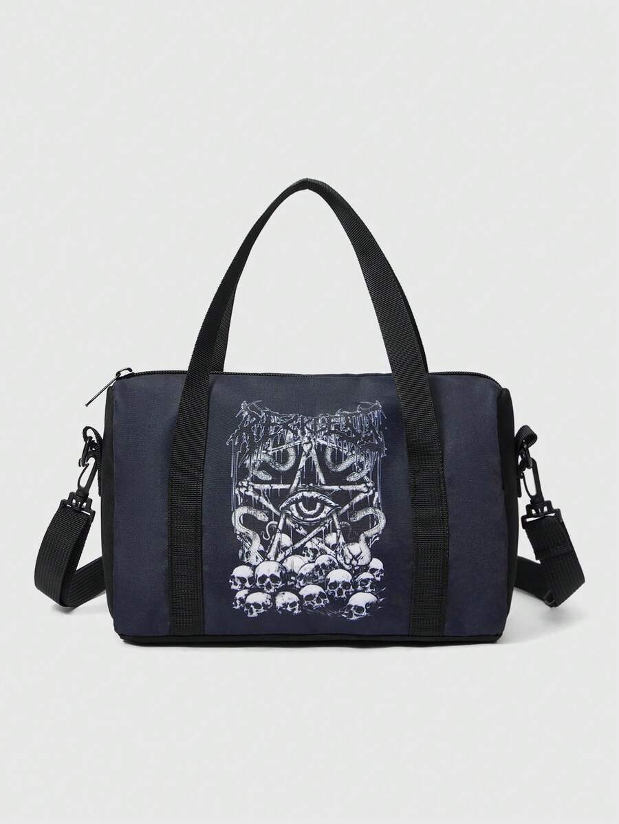 ROMWE Grunge Punk Un bolso de hombro portátil adecuado para los viajes de compras de los estudiantes universitarios - Neblina azul - Ver 1
