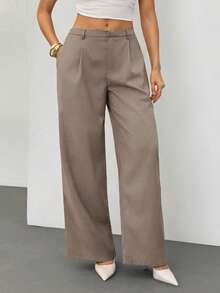 SHEIN Tall 女士简约通勤休闲纯色斜插口袋裤 女士正装裤 阔腿裤 女士休闲裤 商务休闲裤 女士秋季服装 女士冬季服装 万圣节圣诞节女装 优雅外出正式秋季服装 女士正装裤 时尚外出裤 - 杏色 - 查看 11