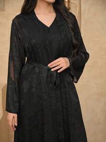 DAZY Women's Elegant Floral Print Sleeveless Dress With Belt & Robe, 2-Piece Set, Spring/Summer,Wedding Guest Dress Women - Black - View 3