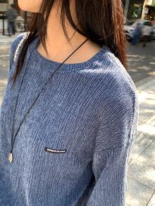 DAZY Women's Casual Loose Letter Print Round Neck Drop Shoulder T-Shirt Summer - Blue - View 4