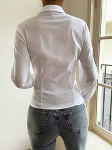 DAZY White Carnival Spring Collared Solid Color Waist Fitted Women Shirt Y2k - White - View 2