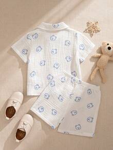 Souflis Souflis 2件套法国新款夏季男婴0-3岁白色短袖可爱小熊印花套装，适合度假、玩耍、外出、购物、上学及其他场合。 - 白色 - 查看 3