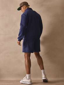 Musero Long Sleeve Quater Zip Style Top Co Ord Tracksuit Set Basic Shorts Autumn Winter Essentials - Navy Blue - View 4