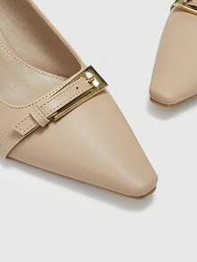 CUCCOO BIZCHIC 女士鞋履 春秋新款 法式小方头细高跟杏色搭扣简约优雅通勤舒适女鞋 - 杏色 - 查看 8