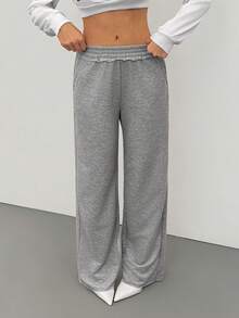 SHEIN Tall Women's Winter Casual Sport With Fleece Sweatpants - Light Grey - View 1
