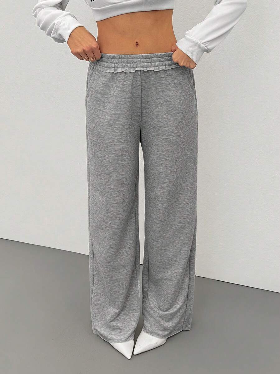 SHEIN Tall Women's Winter Casual Sport With Fleece Sweatpants - Light Grey - View 1