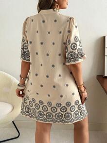 Ceyna Plus Size Women V-Neck Floral Print Casual Vacation Date Dress Zanzea Dress For Women Work Outfits Women Casual Dress For Women Resort Wear Women Vacation Dress Elegant Classy Dress Women's Short Dress Boho Dress For Women - Apricot - View 2