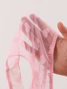 DelicateAllure Plus Size Cute & Sexy Ruffled Crotchless Panties With Bow Accent, Revealing Design - Pink - View 6