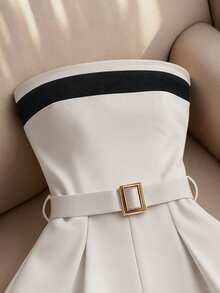 Franclia 夏季抹胸连体裤，金属扣腰带，休闲百搭 - 杏色 - 查看 3