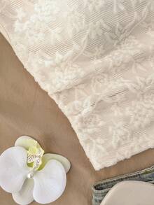 SHEIN 少女杏色针织提花修身不对称褶皱短款上衣，适合春夏穿着，休闲、优雅、日常百搭。 - 杏色 - 查看 5