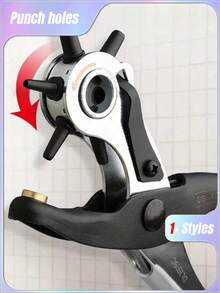 SHEIN 易于使用的圆孔打孔钳，家用皮带/包袋/皮革打孔器，双杆结构，CrV 专业级打孔头，可调节 6 个孔尺寸，防锈设计，适用于皮革、纸板、卡片等材料 - 彩色 - 查看 6