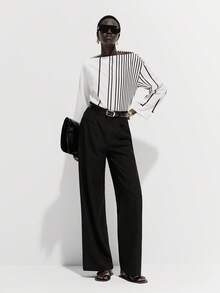 Lumivelle Camisa de mujer con estampado de rayas de moda, primavera/verano - Blanco - Ver 4