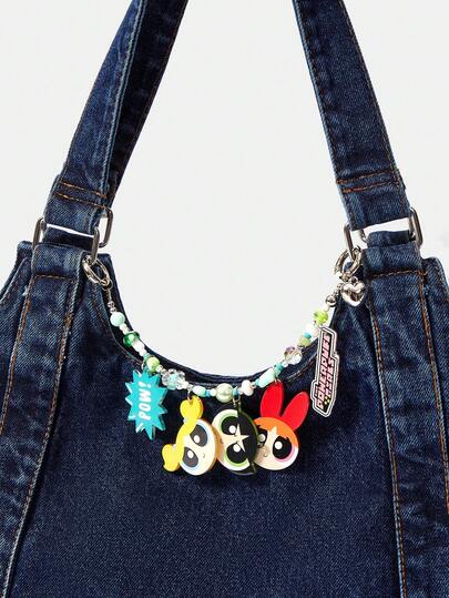 THE POWERPUFF GIRLS X SHEIN 1件飞天小女警卡通手链式吊坠，带珠子装饰，钥匙扣，少女心形，手提包挂件