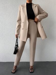 EURMUSE Double Breasted Blazer & Pants - Beige - View 1