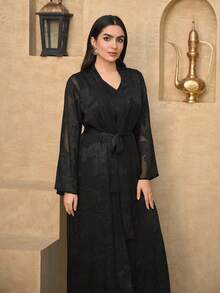 DAZY Women's Elegant Floral Print Sleeveless Dress With Belt & Robe, 2-Piece Set, Spring/Summer,Wedding Guest Dress Women - Black - View 6