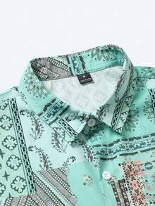 OTTIMOZO 男士全印花纽扣短袖衬衫套装（2件）及纯色抽绳腰休闲裤 - 彩色 - 查看 4