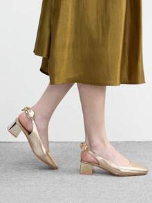 CUCCOO BIZCHIC Women's Elegant High Heel Shoes With Bow Decor Spring Shoes - Gold - View 4