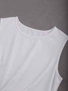 GlowEve Đầm ôm sát không tay cổ tròn phối màu đen trắng dành cho nữ - trắng - Xem 3