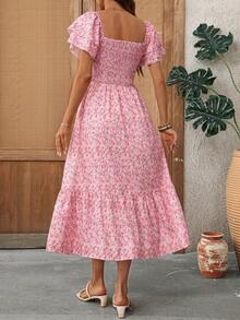 EMERY ROSE Women's Summer Vacation Casual Ditsy Floral Square Neck Midi Dress - Pink - View 2