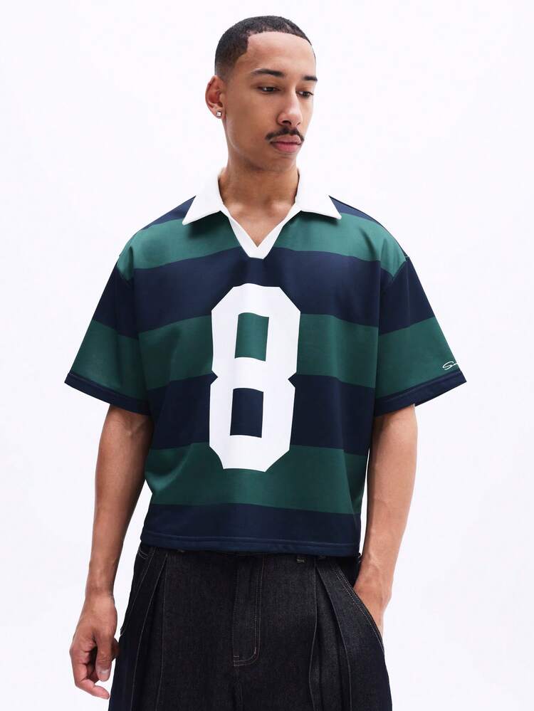 Boxy Striped Rugby Polo With White Collar