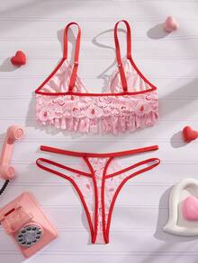 Eraneu Valentine's Day Women's Lingerie Set, Sweet Cute Girl Lace Lingerie Set, 2pcs - Pink - View 8